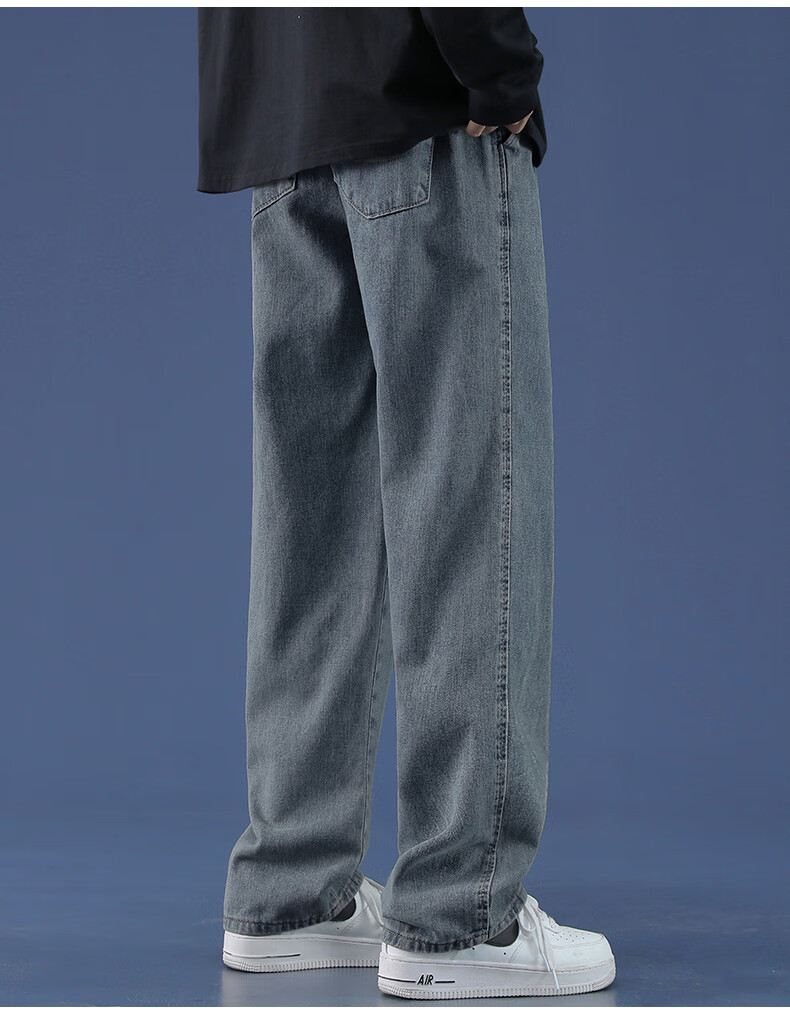 Paul Frank American-Style New Jeans for Men, Autumn Loose Straight Wide-Leg Casual Pants, Black Regular Size S 7