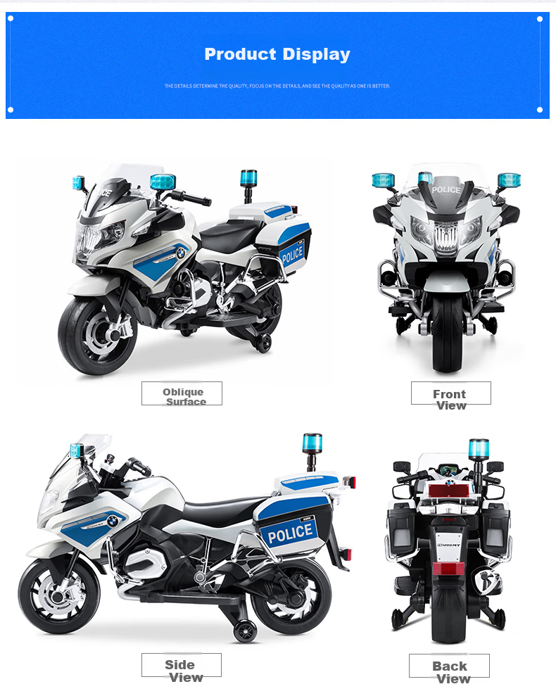 CHILOKBO BMW Children's Electric Motorcycle, Two-Wheel Extra-Large Rideable, Double-Person Kids' Toy Police Car, Birthday Gift, Soft Wheels 9