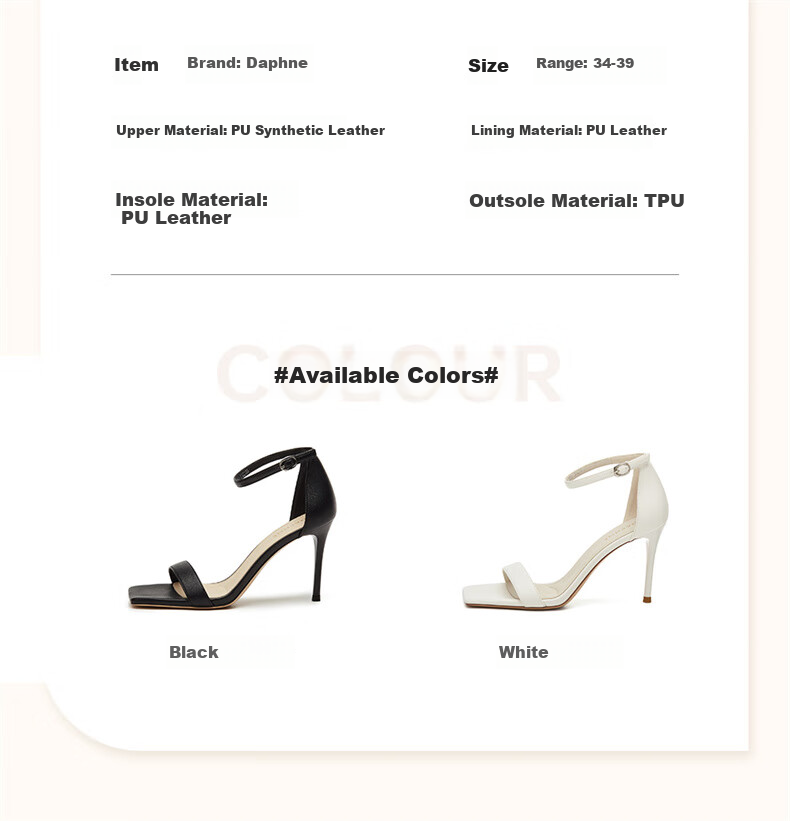 DAPHNE Thin Heel Sandals for Women, Summer French Style Elegant Versatile Outdoor Wear Ankle Strap High Heels Women's Shoes, Black, Size 34 7