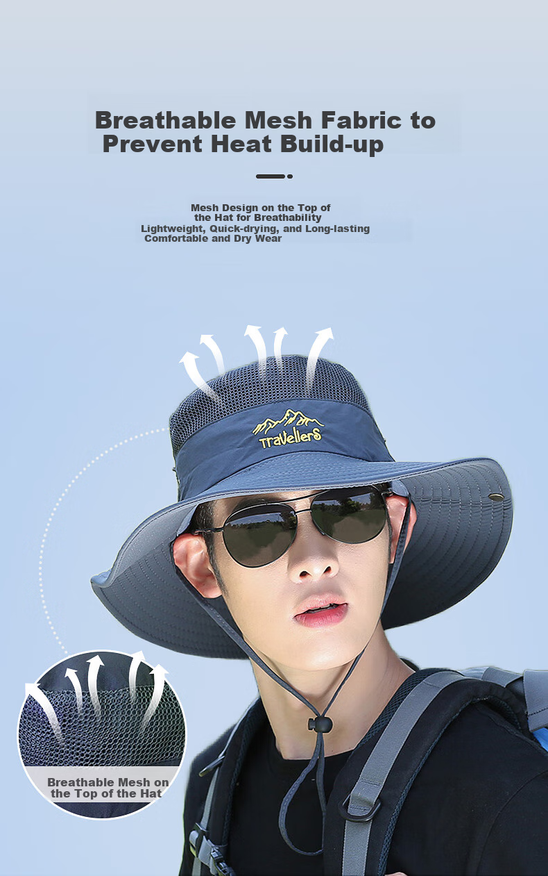 FitonTon Sun Protection Hat for Men, Summer Outdoor Wide-Brimmed Cool Hat, Breathable Hiking Fishing Cap, UV-Resistant Sun Hat 3
