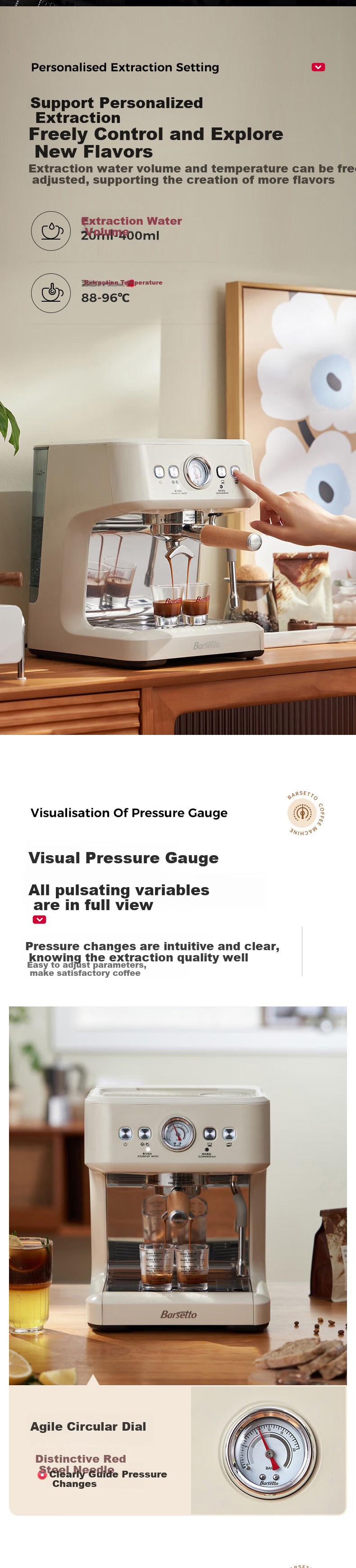 Barsetto [Mid-Autumn Festival Gift] Baishengtu Coffee Machine, Small Italian Semi-Automatic Home Use, Dual Heating Dual Pump, Bean Grinding All-In Espresso Extraction, Detachable Machine, BAE-M3 Black Set 5