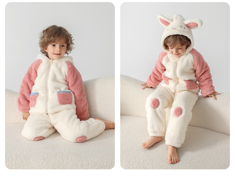 Betis Children's Winter Fleece Pajama Set Thickened Cotton-Padded Warm Homewear for Boys and Girls 34