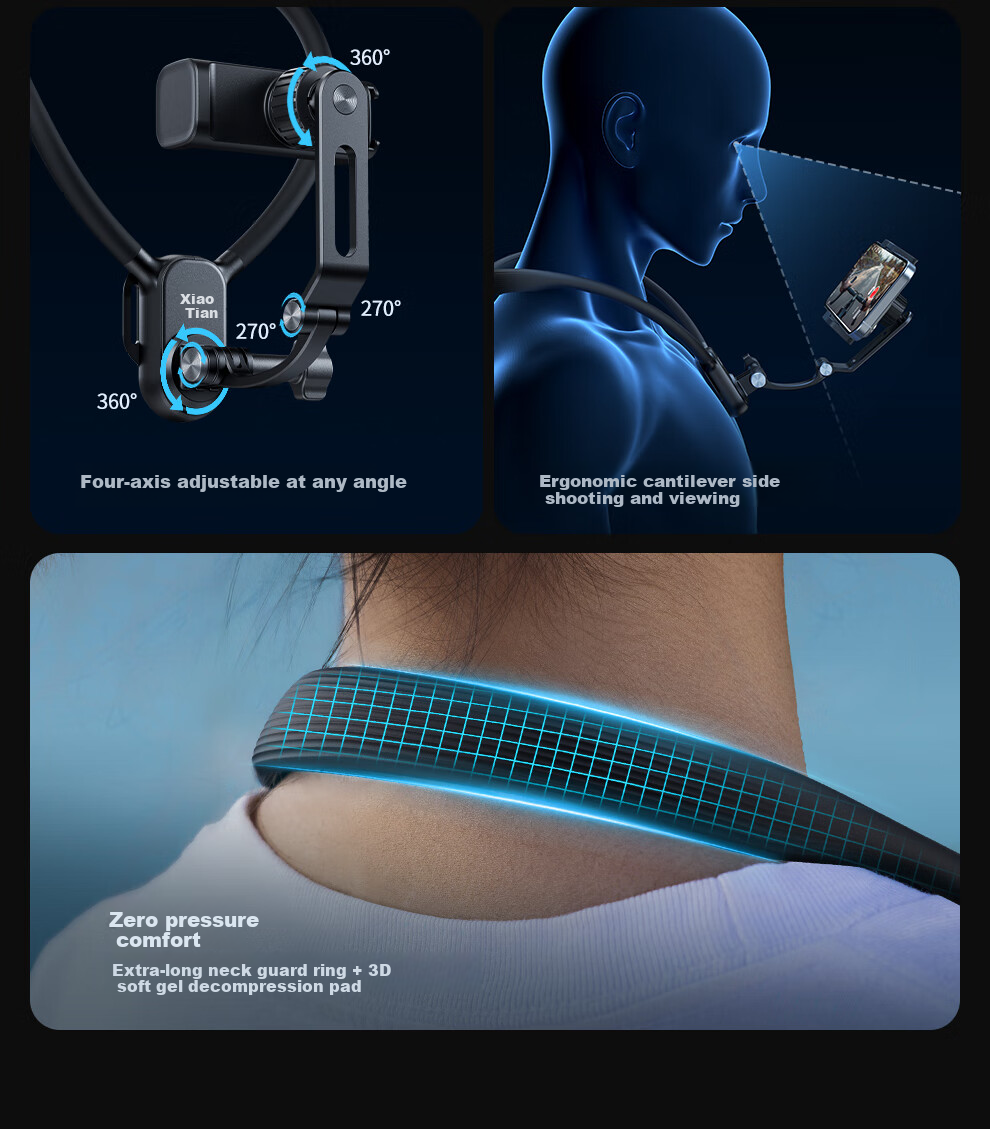 Xiaotian Neck Strap Phone Holder, First-Person Perspective Shooting Device, Chest-Mounted Wearable Anti-Shake Live Streaming Device, Outdoor Fishing Cycling Gadget, Compatible with Android And Apple 4