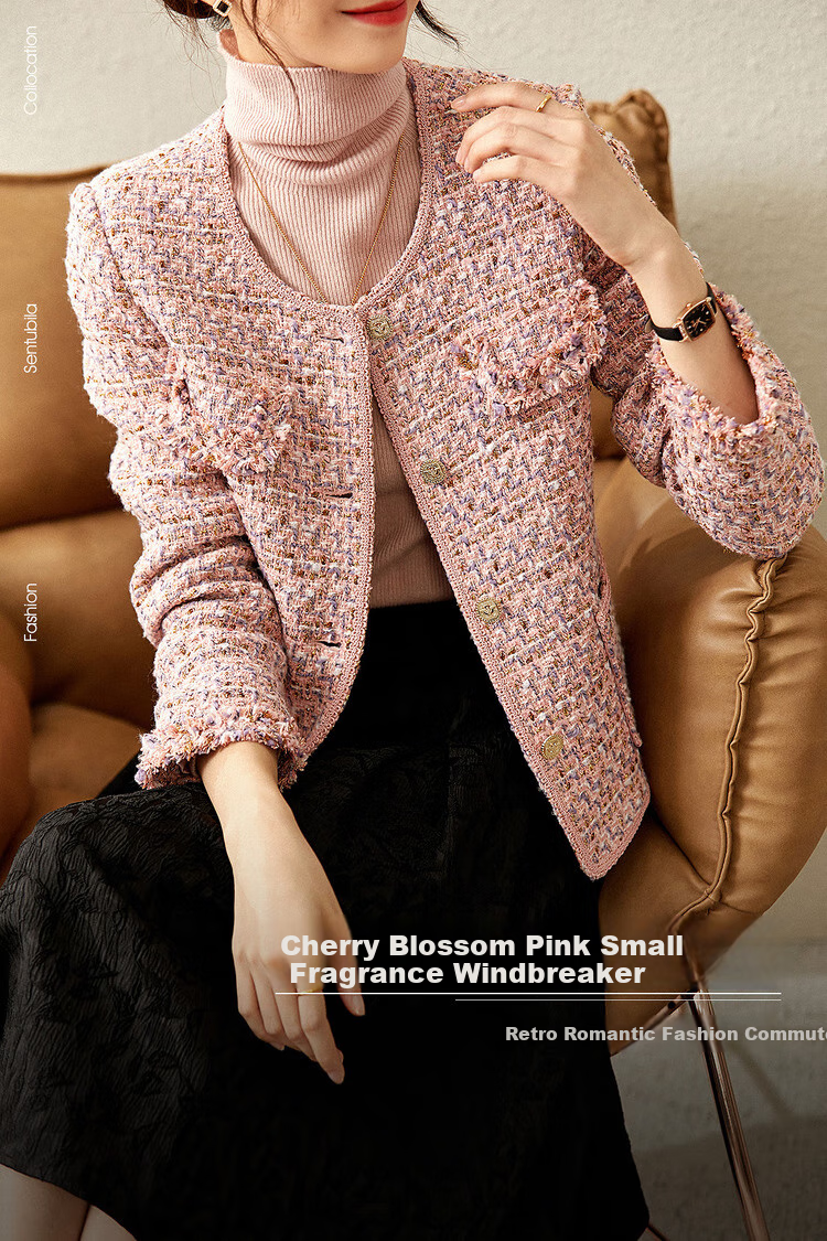 Sentubila Luxury Elegant Little Chanel Style Short Jacket for Women Spring Autumn High-end Youthful Pink Quilted L 1