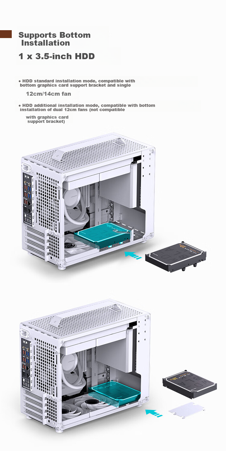 JONSBO Z20 White MATX Case (Approximately 20L, Detachable Handle, 240mm Radiator Support, 163mm Air Cooling, ATX Power Supply, Long Graphics Card, Type-C) 19