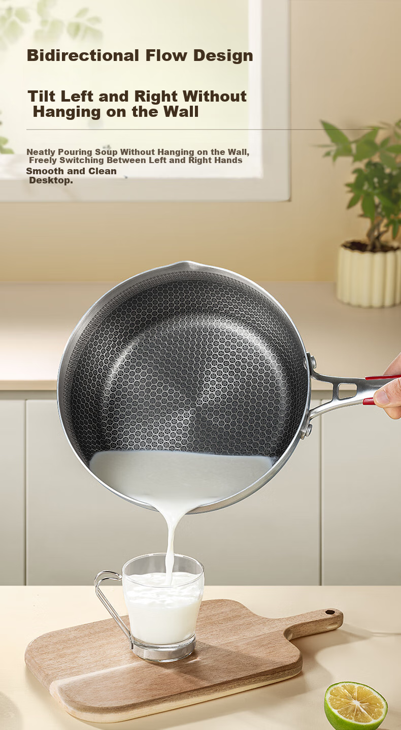 KBH Fifth Generation Wok, 316L Stainless Steel, Elegant Pan, Double-Sided Honeycomb Flat Bottom Frying And Stir-Frying Pan, Non-Stick Pan, Low Smoke 9