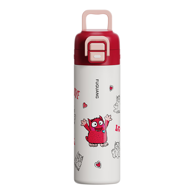 FGA Fuguang Children's Insulated Water Bottle, 316L Double-Drinking Design, for Elementary School Students, Back-To Portable Large Capacity, Red, 500ml