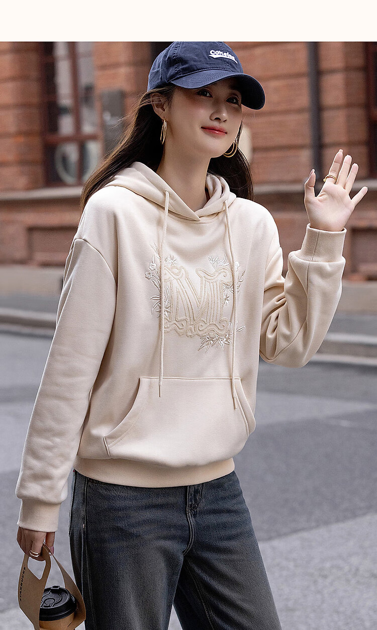 Dme [Embroidered Blossoms] Winter Casual Hooded Fleece-Like Warm Exquisite Tatami Embroidered Loose Sweatshirt Women's Top 12