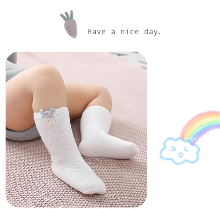 Aibaoshi Baby Socks, Spring And Autumn Newborn Mid-Calf Socks, Cotton Socks for Boys And Girls, Foot Covers, M Size, 4 Pairs Pack, B1232 16