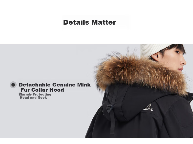CAMEL Workwear down Jacket, Mid-Length, White Duck Down, Collar, Casual Sports Thickened Coat, Winter Season, M13CAKI038A 27