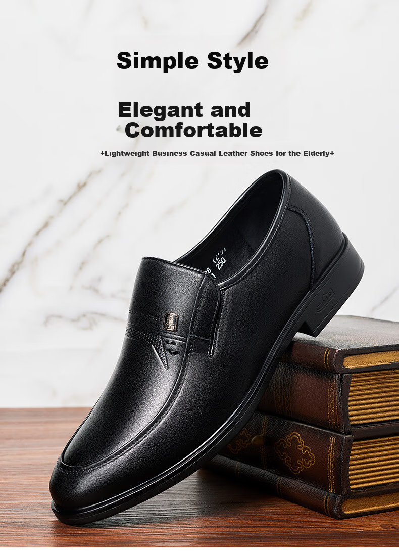 LAORENTOU Men's Leather Shoes, Business Casual Low-Top Slip-On Shoes, Fashionable Dad Shoes, British Driving Shoes A20137 Black Size 38 1