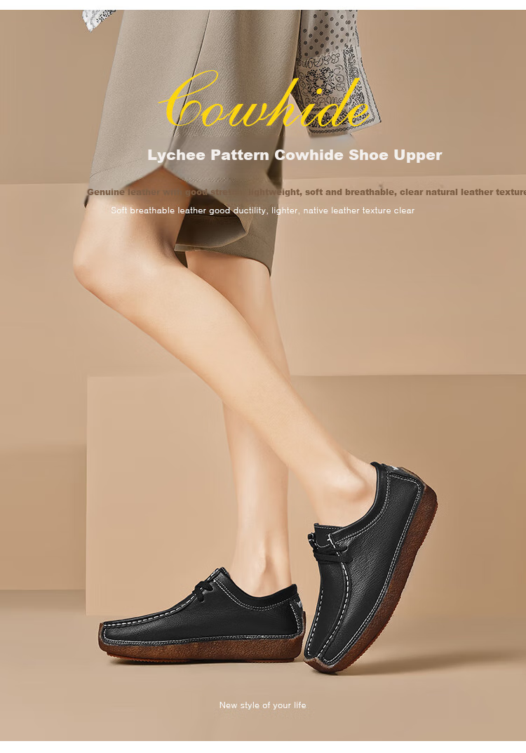 Walker Shop Aokasuo Women's Walking Shoes, Flat Leather Loafers, Comfortable Mom Casual Peas Shoes M012001 17