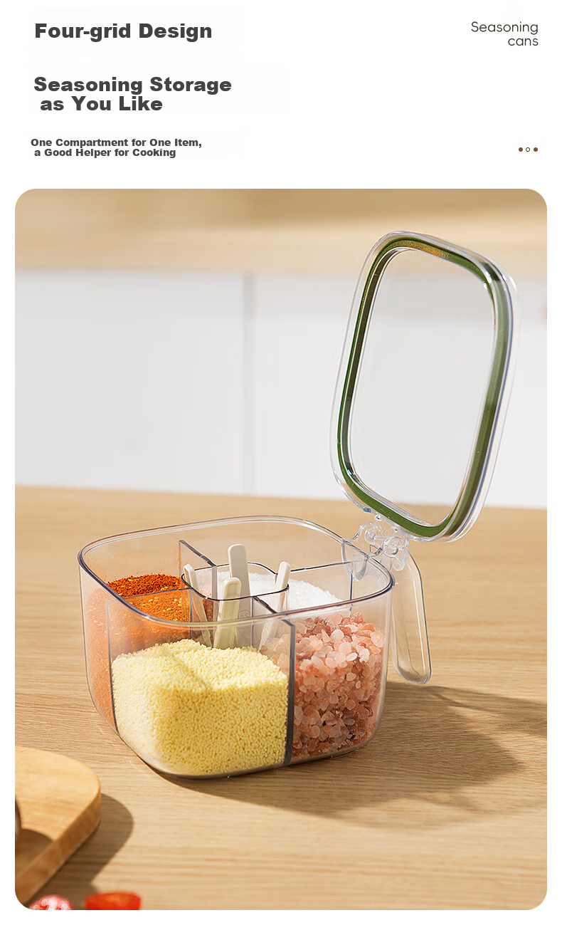 MARYYA Spice Container Set with Moisture-Proof Shelves, Four Compartments, Kitchen Salt And Seasoning Storage Box Set for Home Use 3