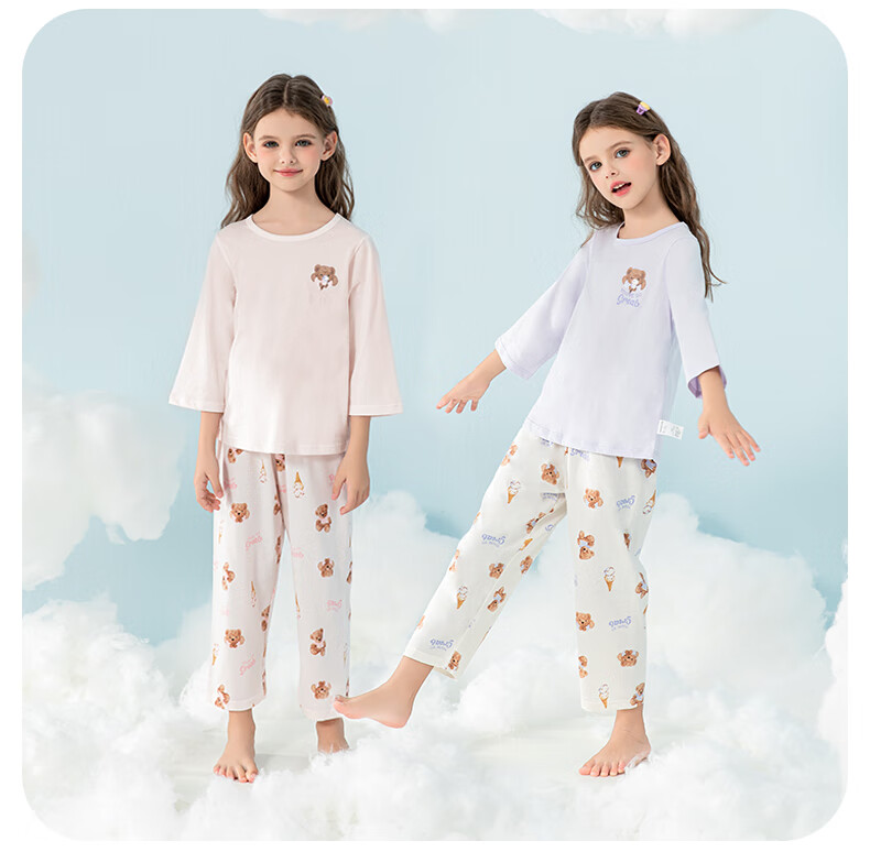 YING BO LUN Girls' Pajamas, Spring And Summer Thin Style, Children's Home Wear, Girls' Summer Air Conditioning Clothes, 20892 Light Pink, Size 160 16