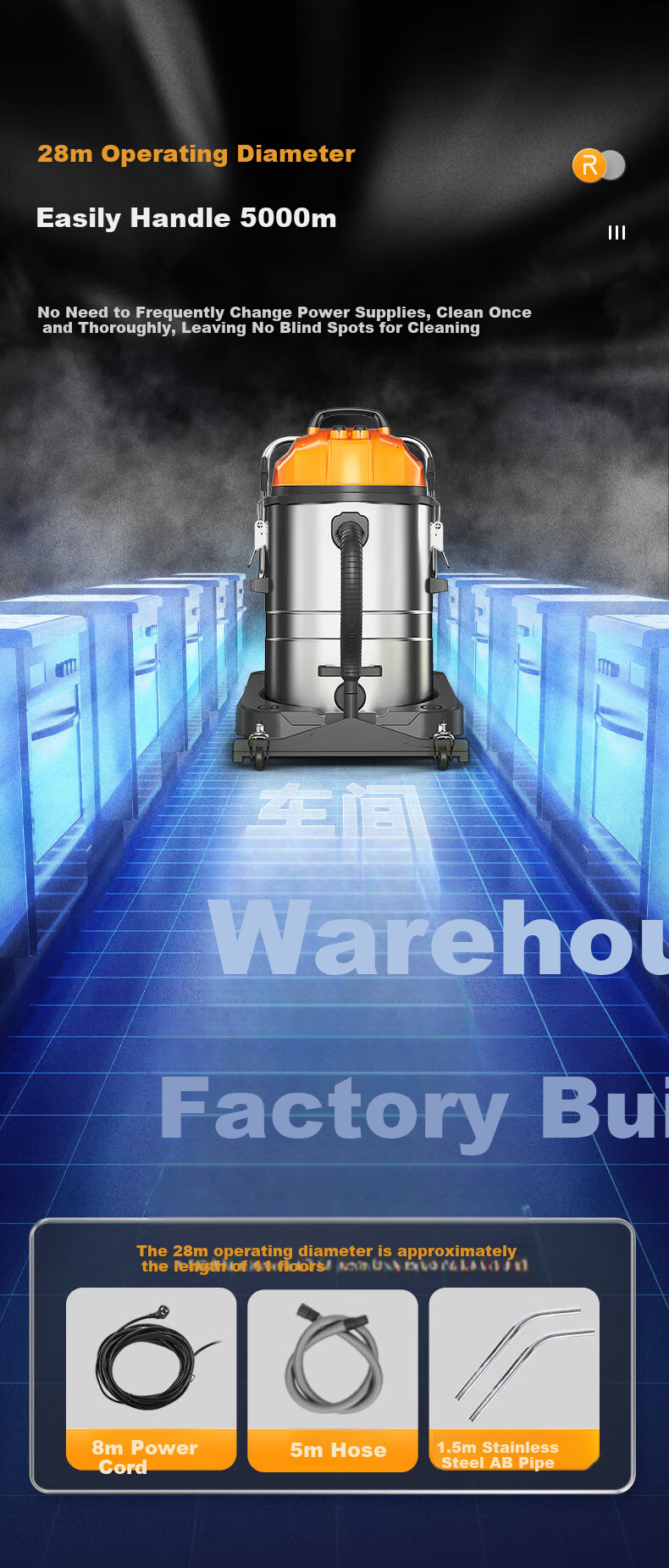Royalstar Dual-Motor 4200W High-Power Powerful Suction Commercial Industrial 80L Large Barrel Vacuum Cleaner for Hotels, Cleaning Staff And Factories RS-XT420A 4
