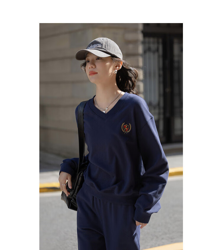 Dme Pure Cotton Paradise Spring American Vintage V-Neck Top and Comfortable Elastic Waist Straight Pants Women's Two-Piece Set 3