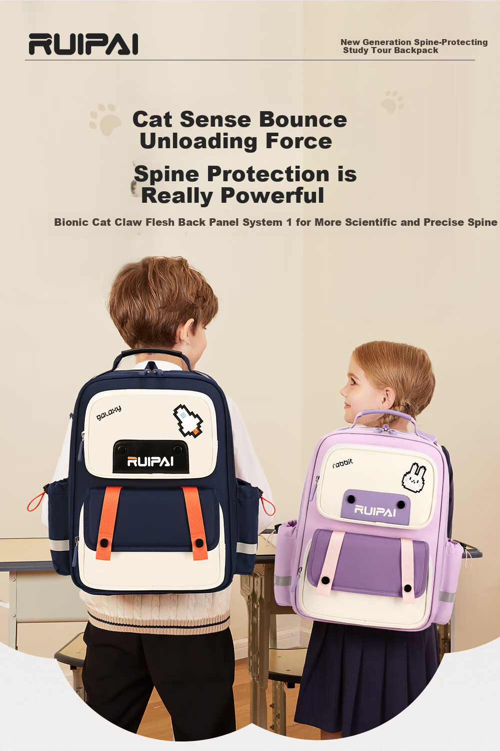 RUiPAi Backpack for Primary School Students, Boys And Girls, Spine And Shoulder Protection, Grades 1-3 Bouncy Bionic Design, Weight Reduction, Breathable And Comfortable 2