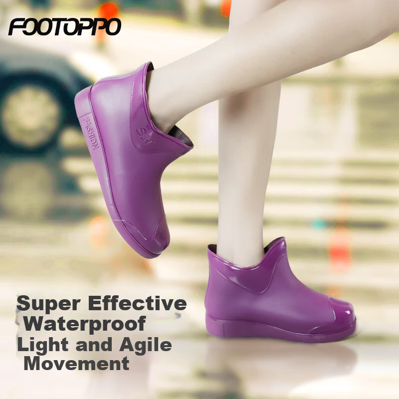 FOOTOPPO Women's Short Rain Boots, Water Shoes, Waterproof Rubber Shoes, Non-Slip Overshoes for Women, Adult Rain Boots