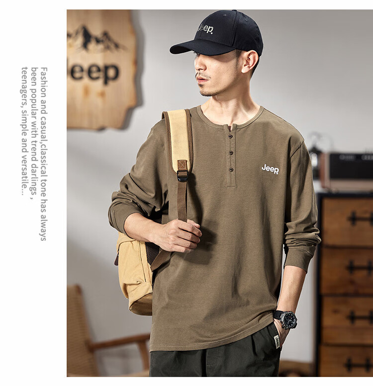 JEEP Men's Long-Sleeve T-Shirt, Spring And Autumn 2026, Pure Cotton Pullover Top, Simple And Comfortable Undershirt, Men's Clothing 12
