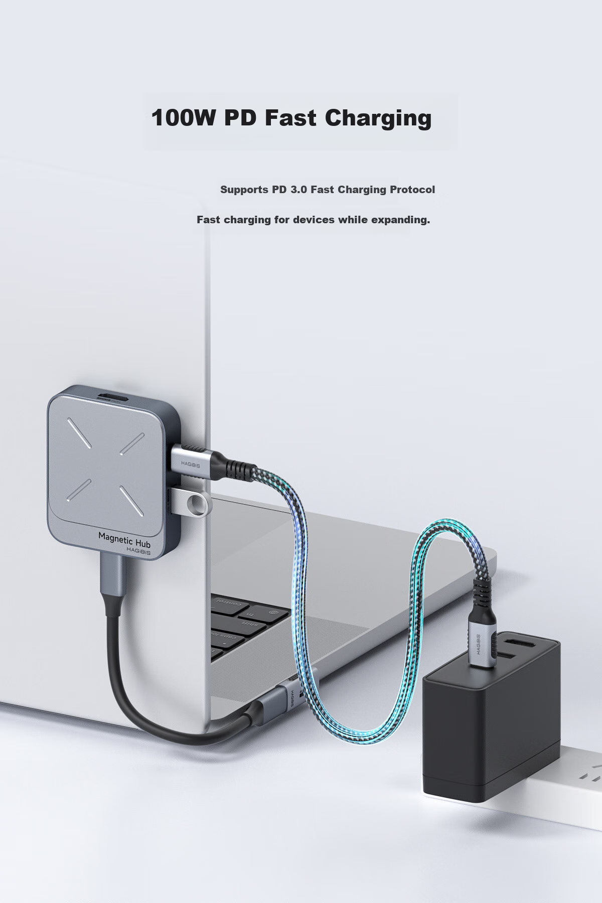 Haibeisi Magnetic Type-C Docking Station USB Multi-Port Hub Gigabit Ethernet Adapter TF/SD 4.0 Card Reader for Apple iPhone MacBook Laptop 14