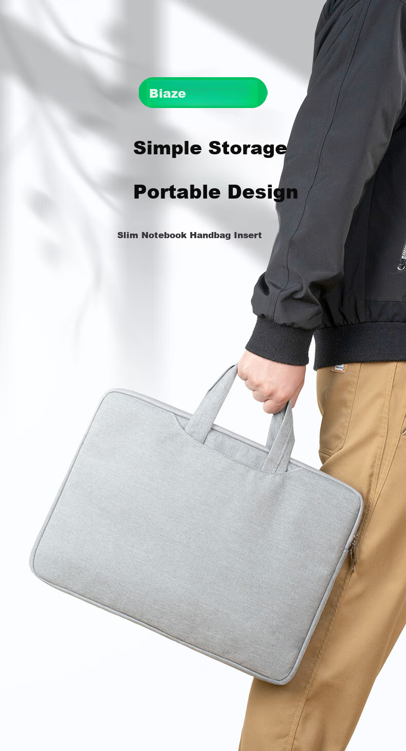 BIAZE 15.6/16 Inch Laptop Bag Handheld Suitable for Apple Xiaomi Huawei Lenovo Dell ASUS HP Men Women Business Sleeve Protective Case Gray 2