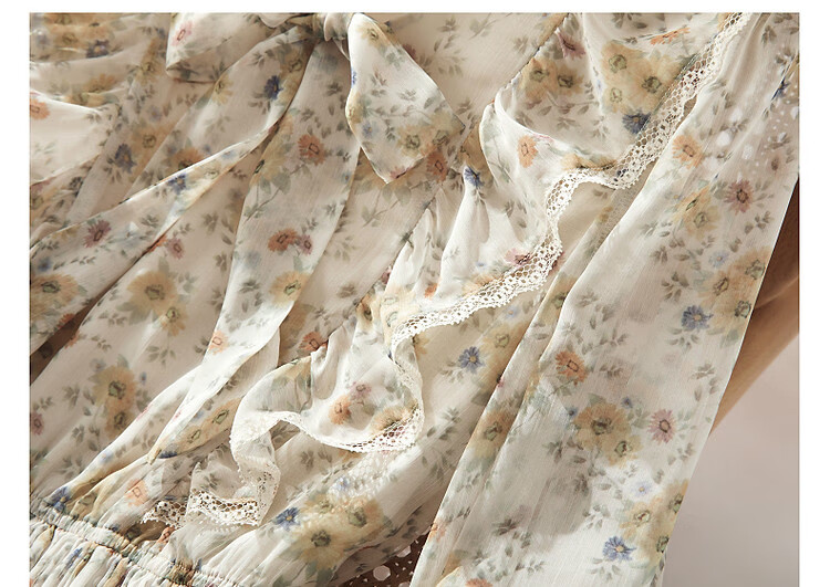 Dme [Ribbon Umbrella Skirt], Autumn Lotus Leaf Edge Umbrella Skirt, Lace X-Shaped Floral Print Midi Dress for Wome 12