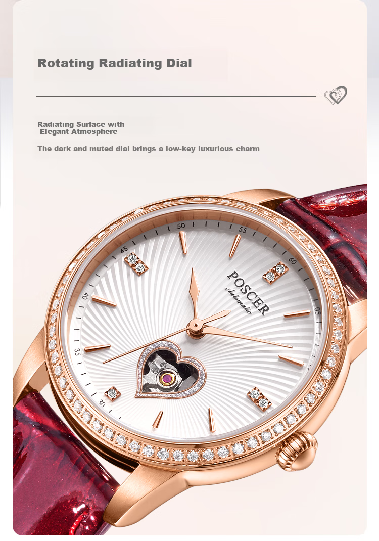 POS CER (POSCER) Women's Watch, Birthday Gift for Girlfriend, Heart-Shaped Skeleton Mechanical Watch, Top Ten Brand Watch, 51021 6