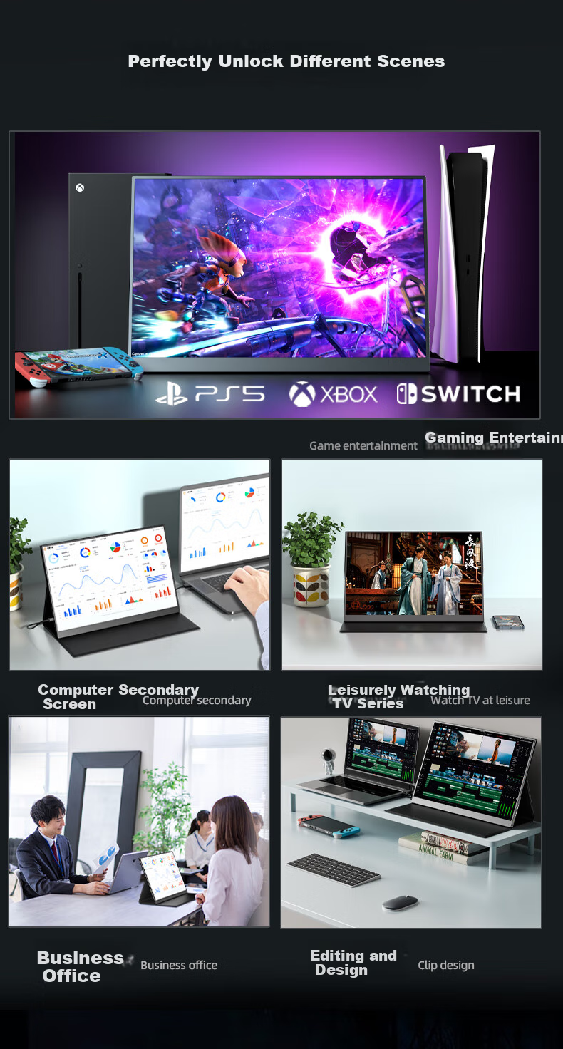Eimio Portable Monitor [2.5K 144Hz], Wide Color Gamut, 16:10 Aspect Ratio, High Screen-to-Body Ratio, Computer Laptop Switch/PS5 Expansion Screen, M18G 2