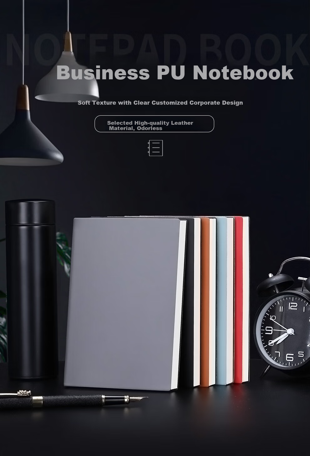 Jiaranheng 5-Pack A5 Business Notebooks, Stylish Simple Thick Soft Cover Leather Journal Diary Office Stationery for Work Meetings, Customizable 1