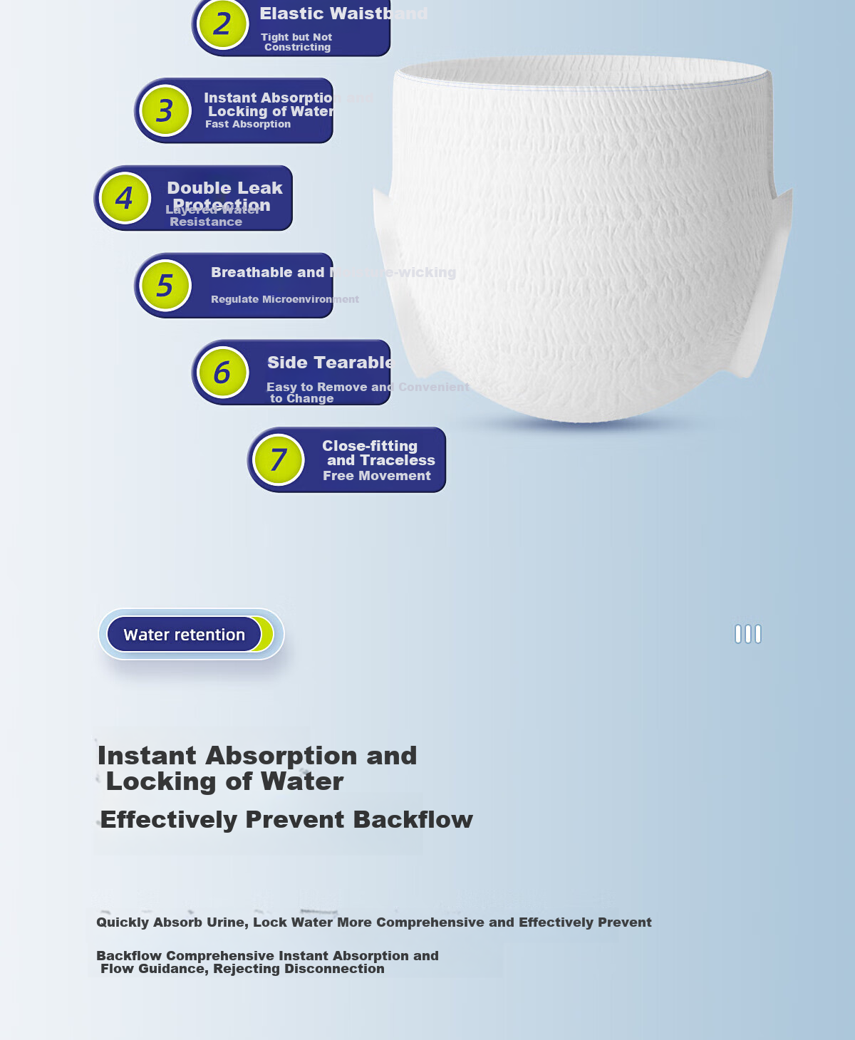 Ankexin Adult Pull-Up Diapers XL 45 Pieces (Waist: 80-152cm), Elderly-Specific Incontinence Pads, Maternity Underwear, Disposable Diapers 3