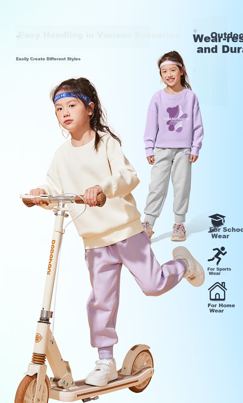 Baleno Girls' Spring And Autumn Outfit 2024, Fashionable Round Neck Sweatshirt for Little Girls, Children's Autumn Sweatpants Two-Piece Set 4