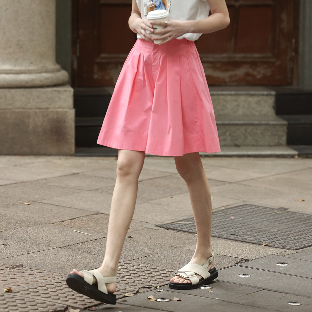 Dme [Comfortable Casual Wide-Leg Shorts] Summer Single-Button Half-Elastic Wide-Leg Pants Knee-Length Shorts for Wome