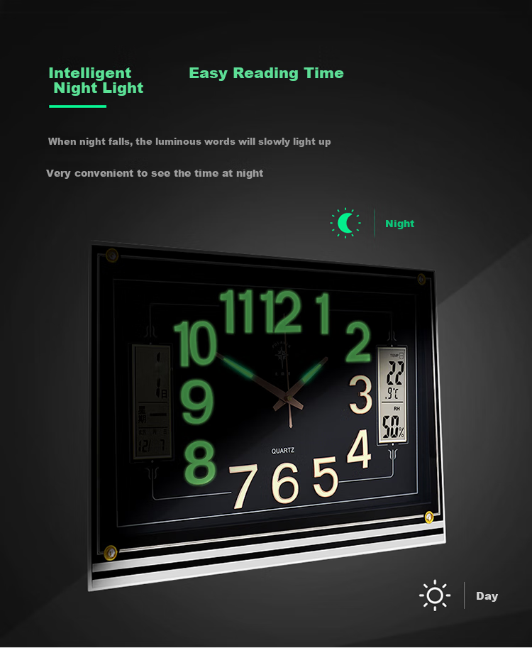 POLARIS Wall Clock, Creative Living Room Timepiece, Bedroom Luminous Clock, Temperature Display with Dual Liquid Crystal, 24-Inch Large Clock 3