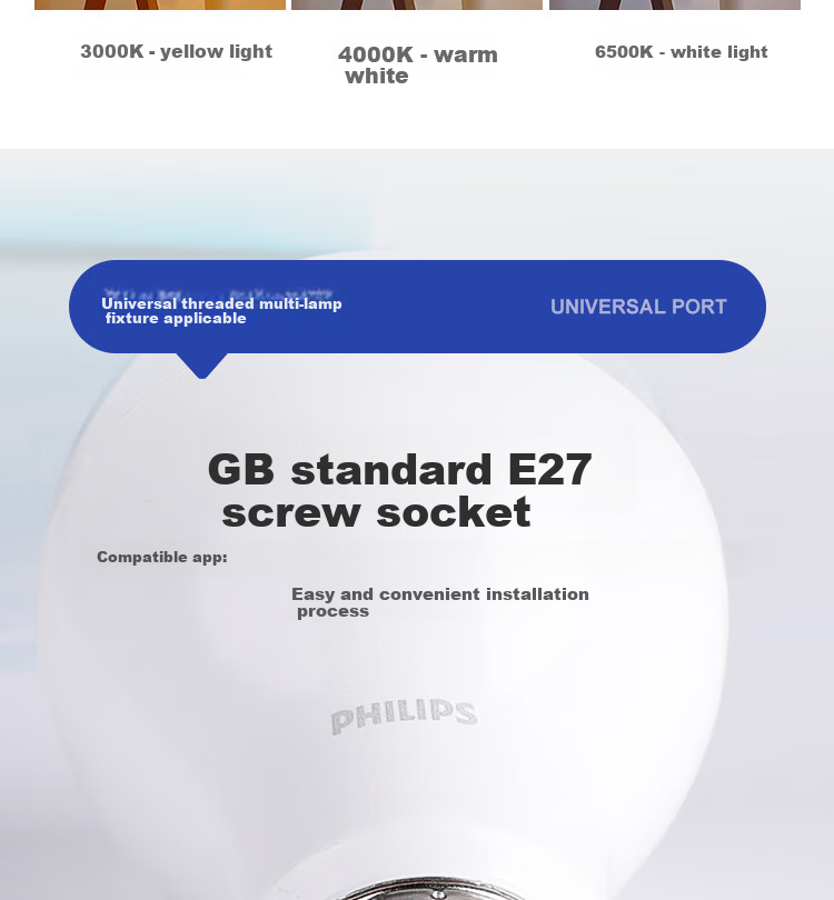 PHILIPS LED Bulb, Energy-Saving Lamp, High-Power Lighting Globe Bulb, Screw Base E27 Bulb, 7W, Warm Light 3000K 9