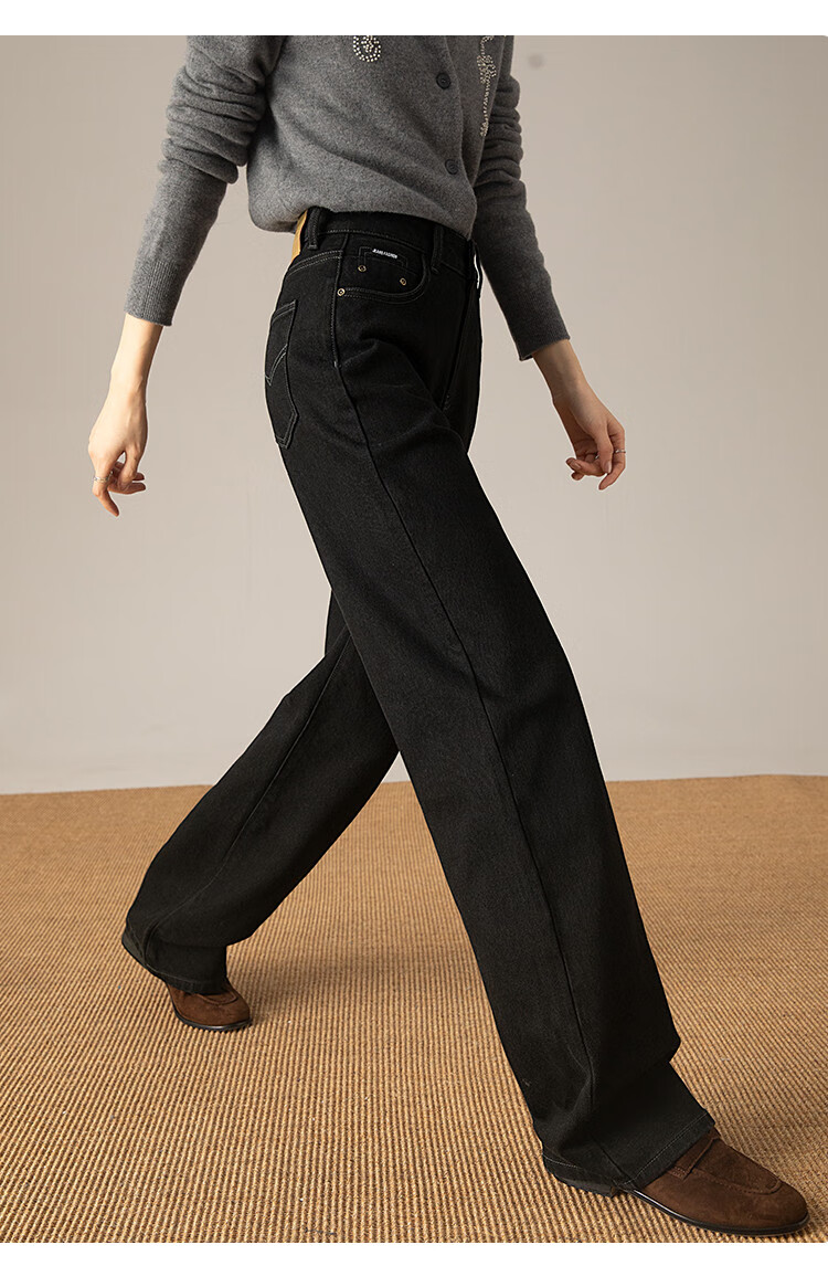 Dme All-In Warm Fleece Jeans, Black High-Waist Loose Slim Straight-Leg Pants for Women, Winter Style, Black Fleece-Lined, Size 28 11