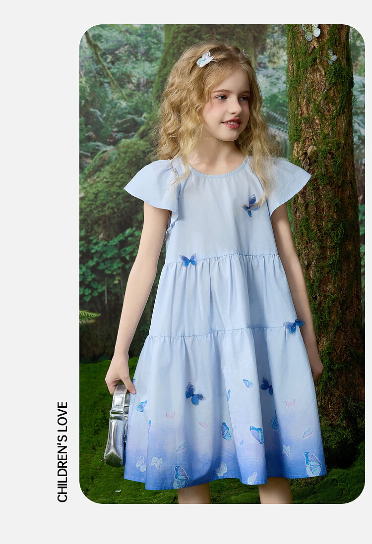 ASK JUNIOR Cotton Children's Dress, Summer Vacation Short-Sleeve Vest Dress, Girls' Butterfly Princess Dress 7