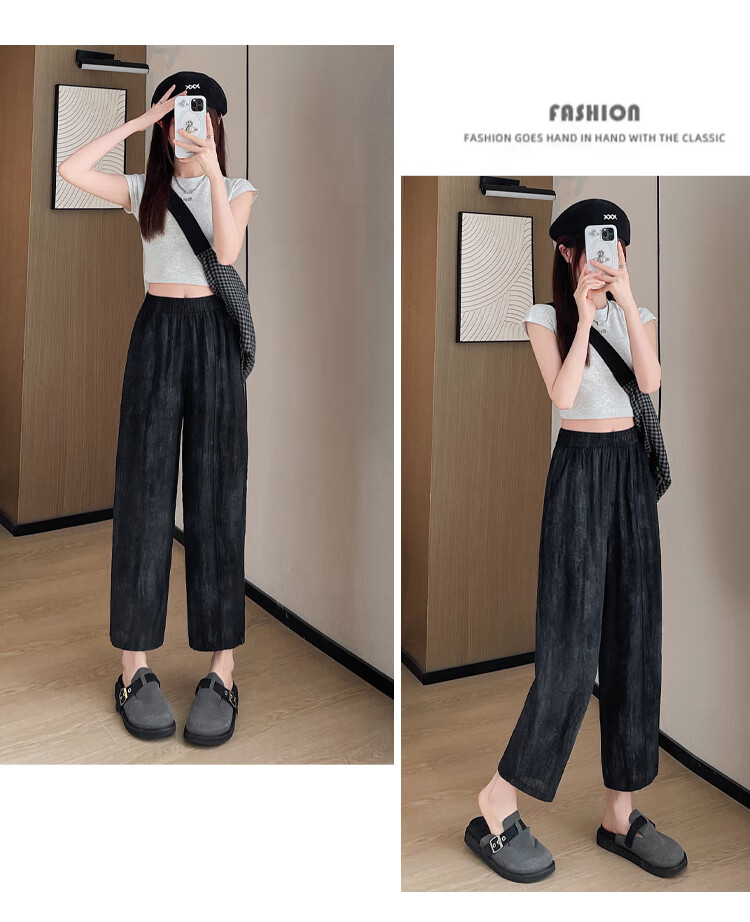 LangSha Linen Curved Knife Pants for Women, Summer 2025 New Style, High-Waisted Slimming Loose-Fit Nine-Tenths Casual Pants for Mothers 25