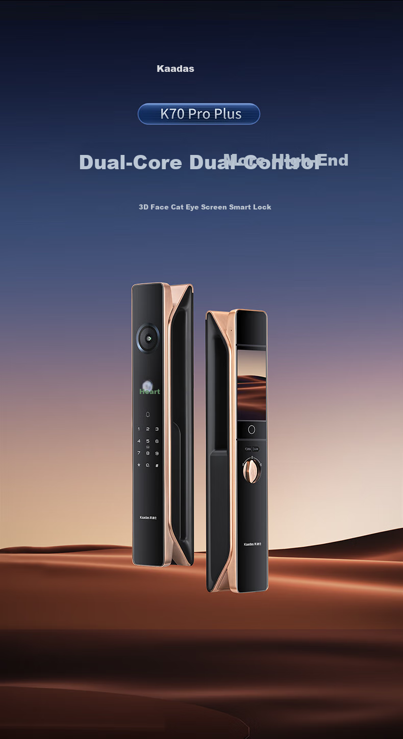 KAADAS Smart Lock Fingerprint Lock with Visual Peephole, Large Screen, And Facial Recognition K70 Pro Plus Dawn Gold 2