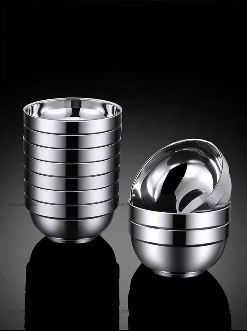 Mailangshi 11.5cm Double-Layer Thickened 304 Stainless Steel Soup Bowl, Anti-Scald Commercial Rice Bowl for Canteen 17
