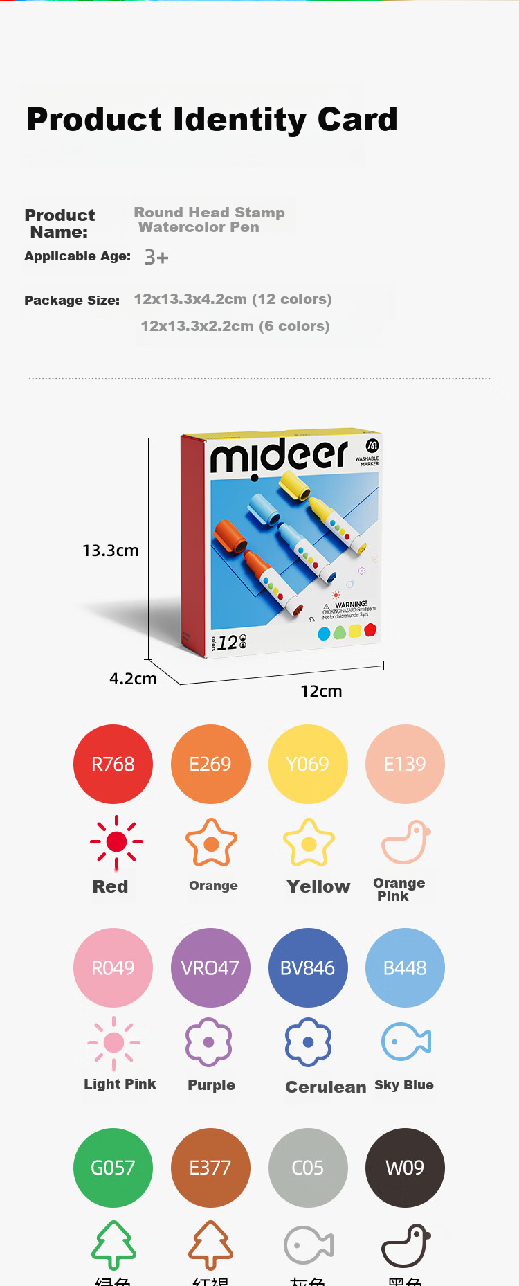 MiDeer Children's Round Tip Watercolor Markers, Dual-Tip Stamp Pen, Washable Drawing Pens with Cap, Stamp Painting Tool - 6 Colors [Upgraded Stamp Version] Watercolor Markers 9