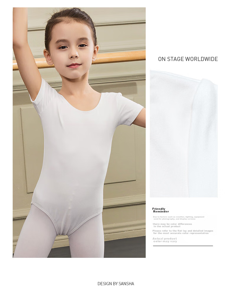 Sansha Children's Dance Leotard Short-Sleeve Ballet Bodysuit for Girls, Light Purple with Open Crotch, Size S 7