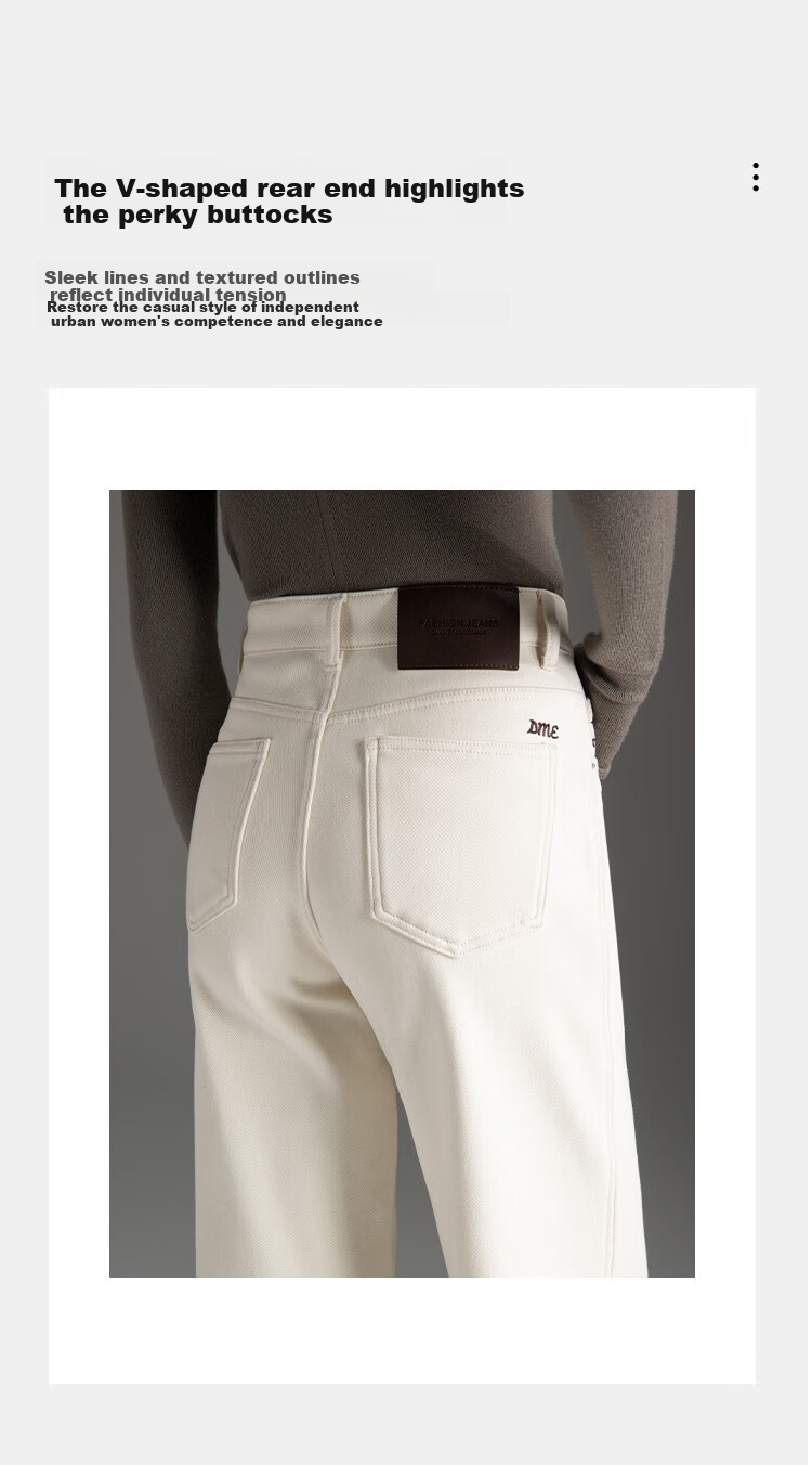 Dme Autumn And Winter New Fleece-Lined Slim-Fit Versatile Off-White High-Waist Straight-Leg Jeans for Wome 8