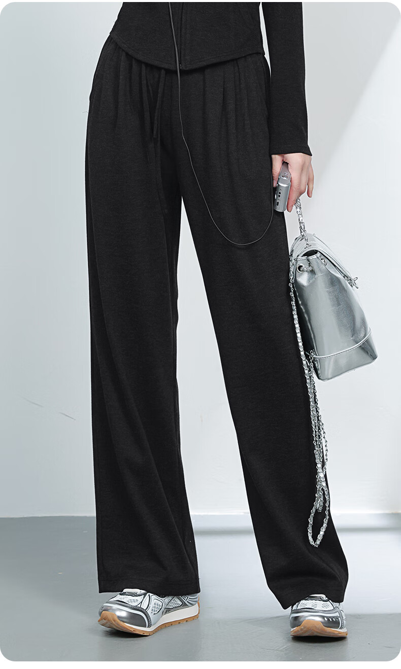 MJ STYLE Glutinous Rice Wide-Leg Pants for Women, Spring And Autumn 2026, Loose Casual Versatile Soft Flowy High-Waist Slimming Straight-Leg Trousers 2