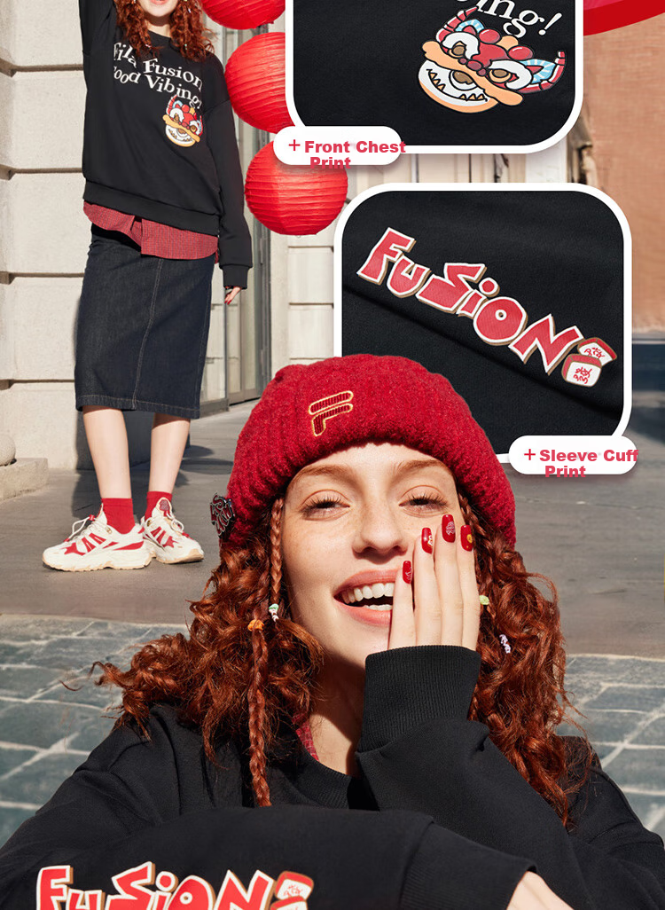 FILA FUSION FILA Trendy Couple's Pullover Hoodie, Autumn And Winter New Year Style, Fashionable Pure Cotton Knitted Top 3