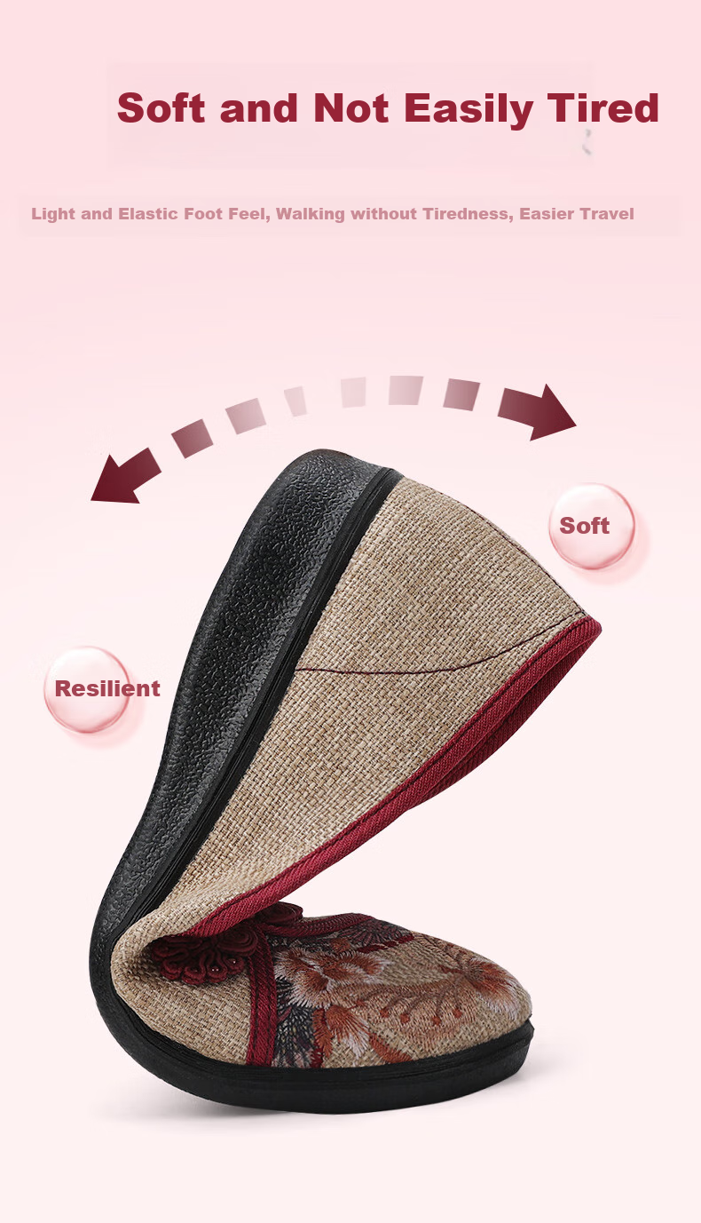BUS HEYUAN Soft Sole Breathable Flats with Buckle, Mom Shoes, Slip-On Shoes, Traditional Beijing Cloth Shoes for Women 510-1332 Red 35 8