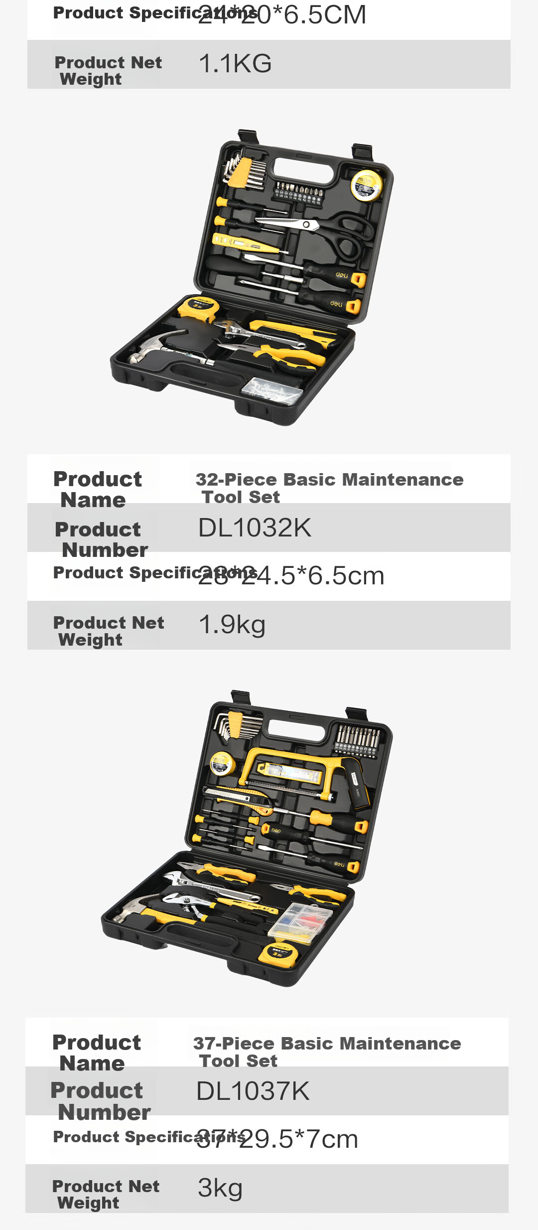 Deli Home Complete Set of Hardware Manual Tool Box Kit, 37-Piece Set, Electrician Carpenter Telecommunications Multi-Functional Repair Set 10
