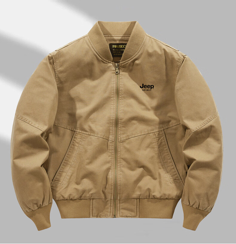 JEEP SPIRIT Men's Casual Lightweight Baseball Jacket for Spring And Autumn, Khaki Color, XL Size 5
