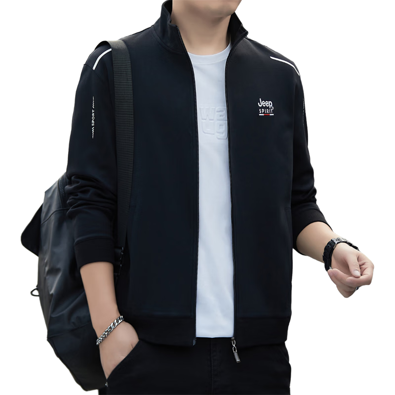 JEEP SPIRIT Men's Jacket, Spring Trendy Casual Outerwear, Men's Cardigan Stand-Collar Sweatshirt, Gray, 2XL