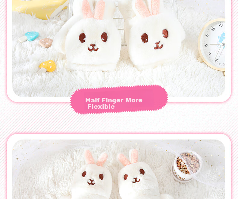 677888 Flip-Top Gloves for Women, Winter Student Cute Cycling Warm Half-Finger Christmas Gift for Girls Birthday Present 6