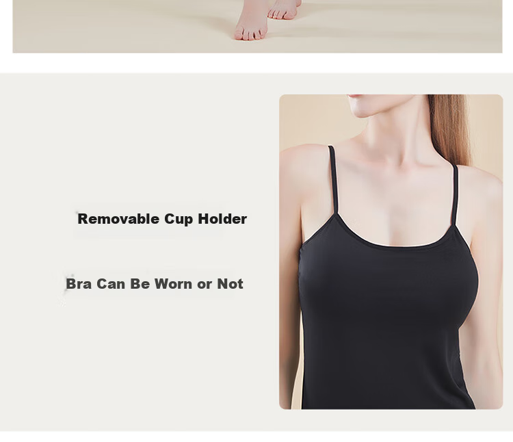 Hosa Women's Camisole Tank Top with Built-In Bra Pads, No Need to Wear Bra Separately, Outer Wear Undershirt Sleeveless Inner Layer, Black, L 6